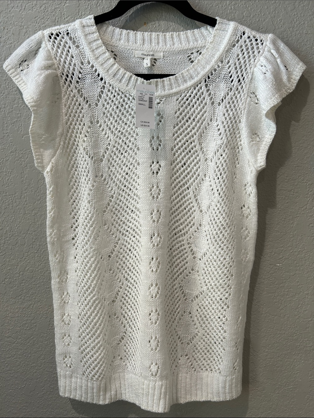 Maurices White Open-Knit Cap Sleeve Tunic Top